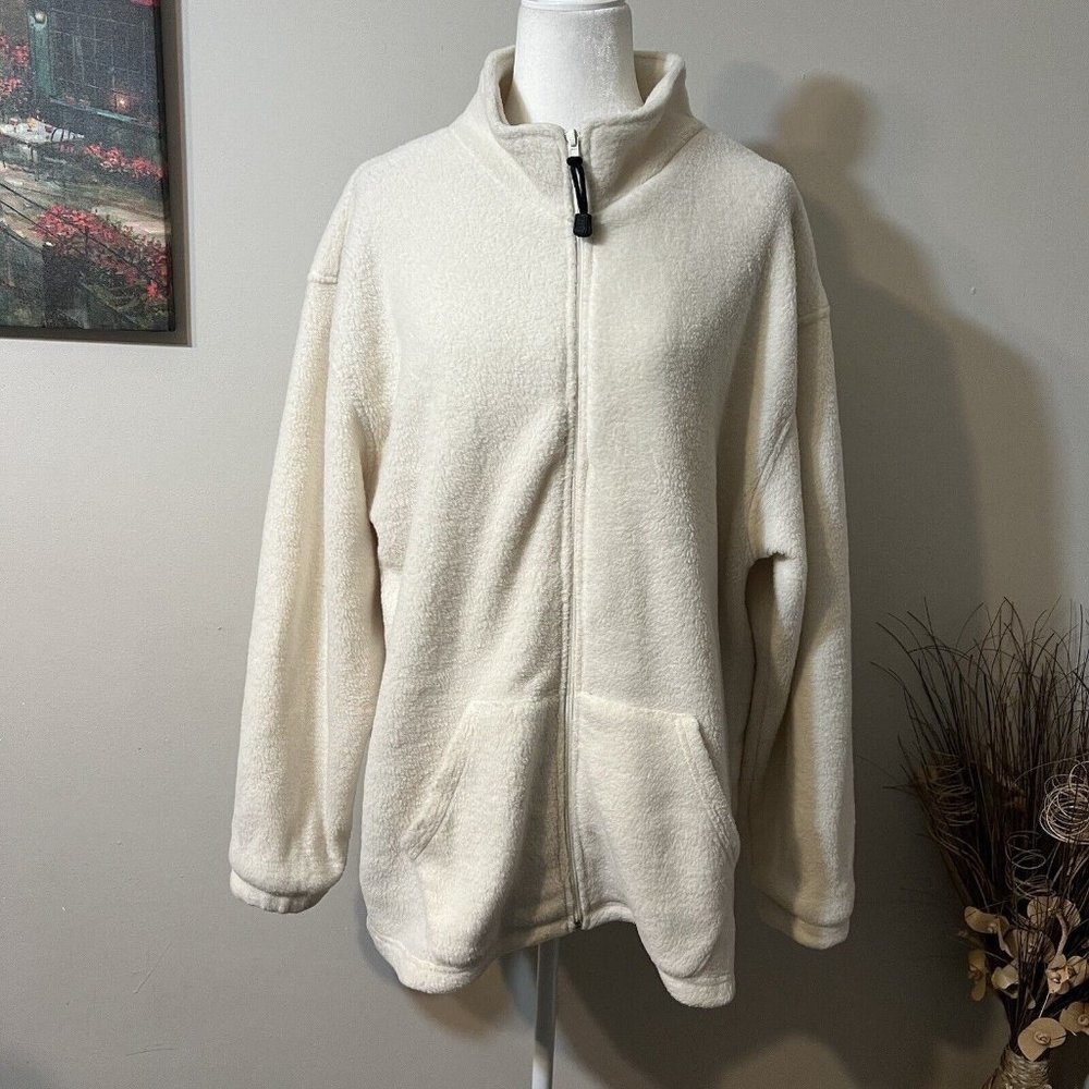 Vintage Golden Grove brand Full Zip Mock Neck Cream Sweatshirt Jacket Women XL